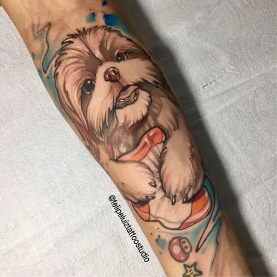 watercolor Shih Tzu Tattoo on forearm