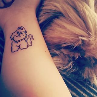 outline of sitting Shih Tzu Tattoo on the leg