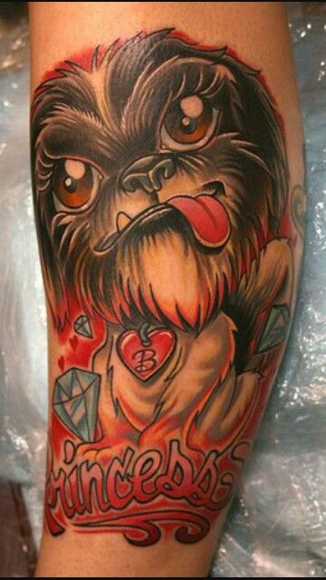 3D face of Shih Tzu with its tongue sticking out Tattoo