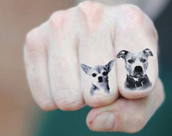 small Chihuahua tattoo on the finger
