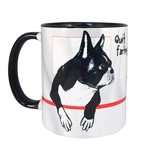 Mug printed with a Boston Terrier with a message 