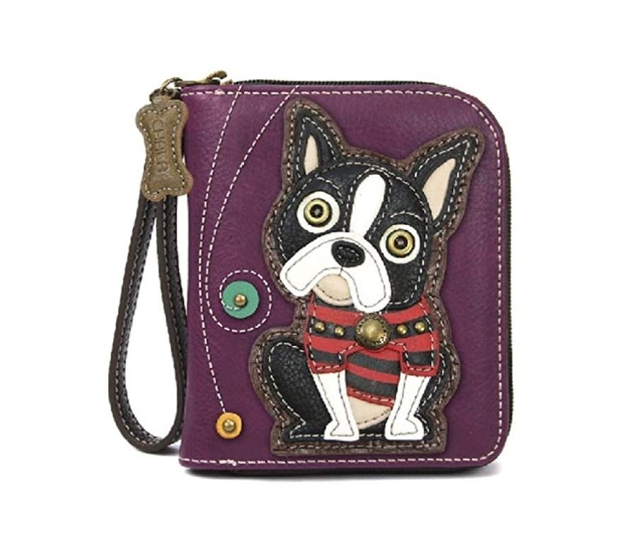 violet Purse with Boston Terrier design