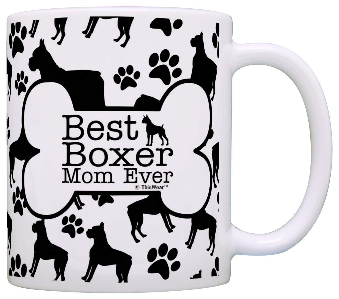 A white printed with boxer pattern and - Best Boxer Mom Ever