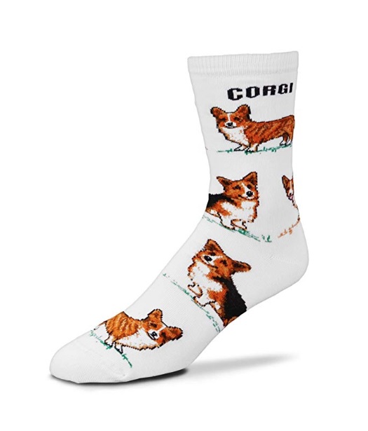 White socks wit Corgi pattern