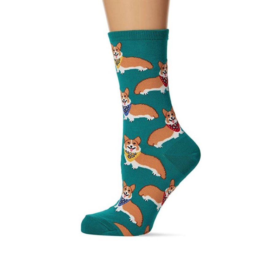 Green socks with Corgi pattern