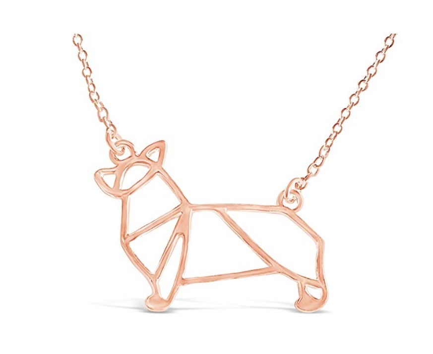 a rose gold Corgi Dog Necklace in a white background