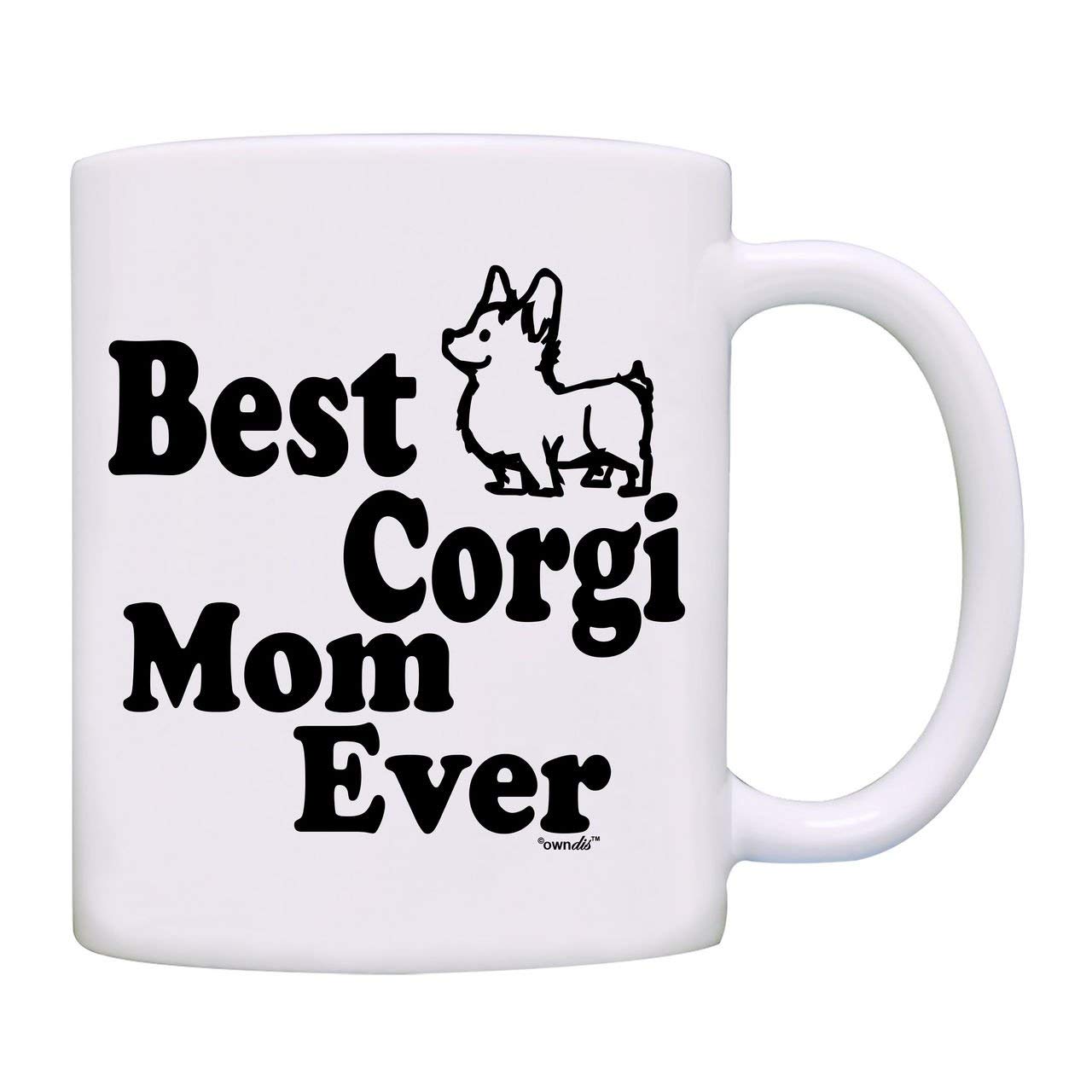 white coffee mug printed with a corgi outline and text - Best Corgi mom ever