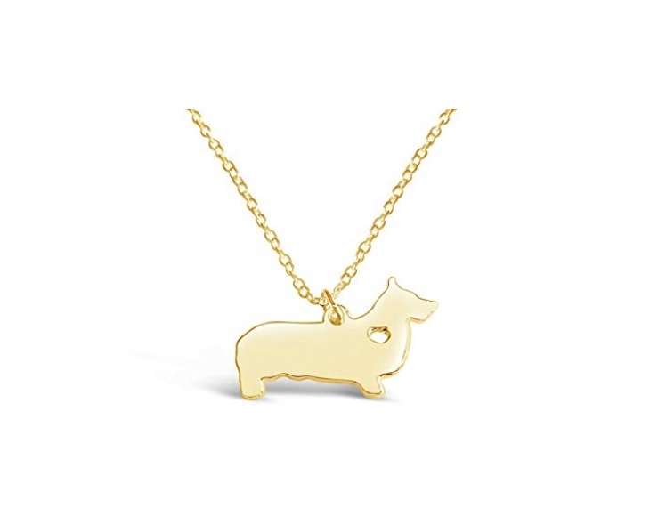 gold Corgi Necklace for Women in white background