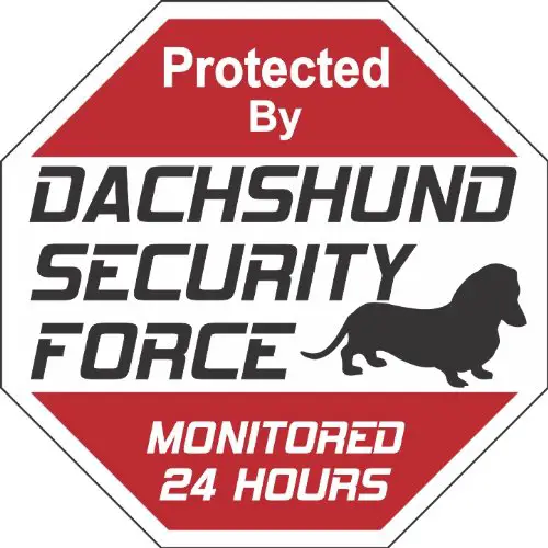 A Dachshund Dog Yard Sign with - Protected by Dachshund security force monitored 24 hours