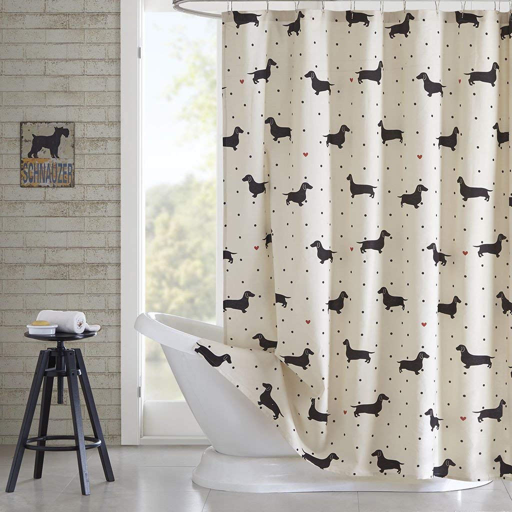 A cotton shower curtain with Dachshund pattern