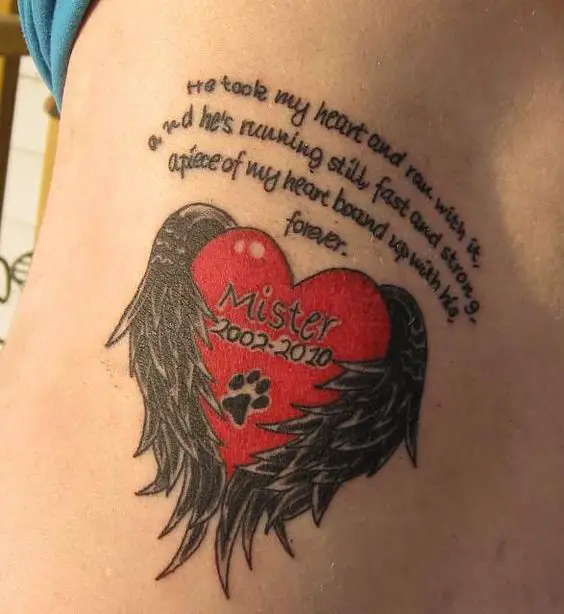 red heart with wings and a quote 
