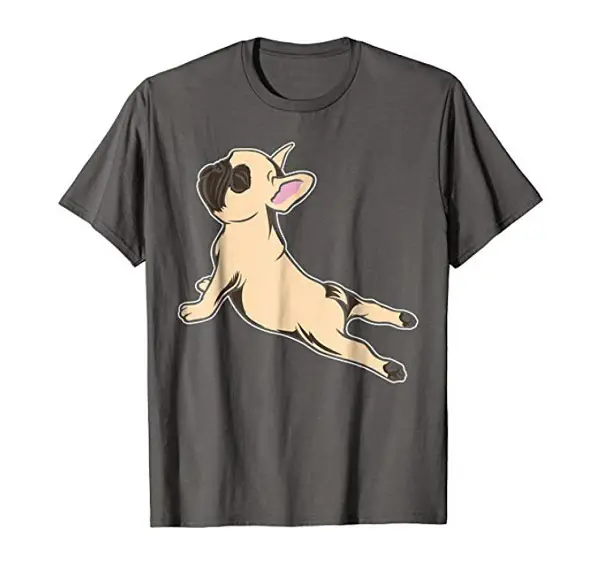 A T-Shirt with a French Bulldog print doing yoga