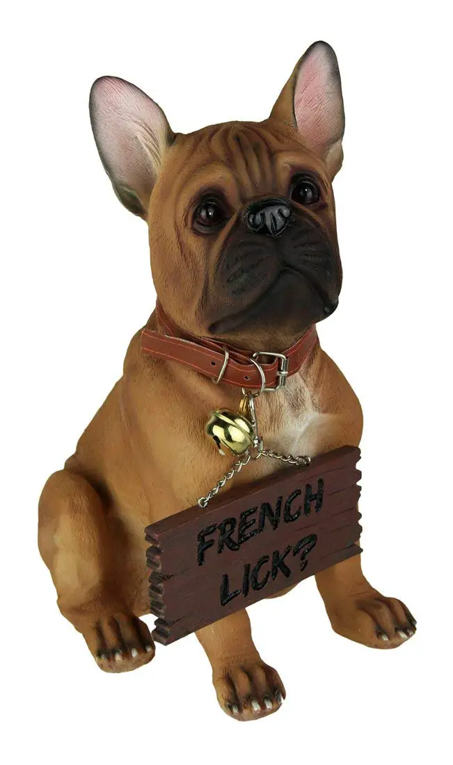 A French Bulldog welcoming statue