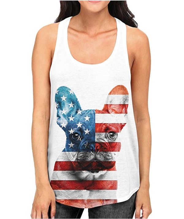A racerback tank top with French Bulldog with USA print