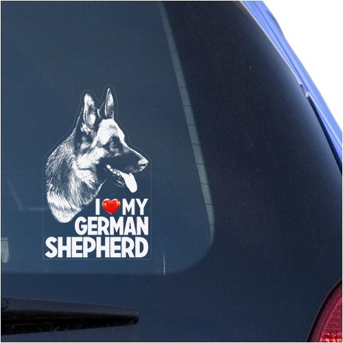 A decal sticker of a german shepherd with message - I love my german shepherd