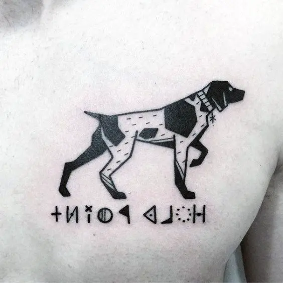 German Shorthaired Pointer dog walking sideview tattoo on the chest