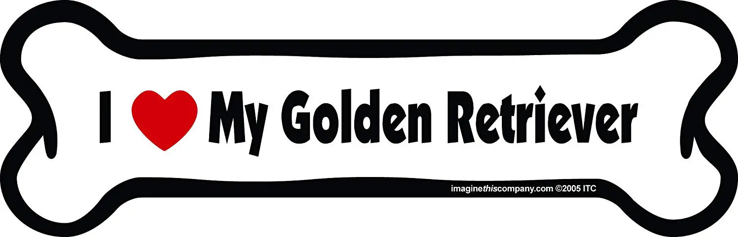 A bone car magnet with - I love my Golden Retriever