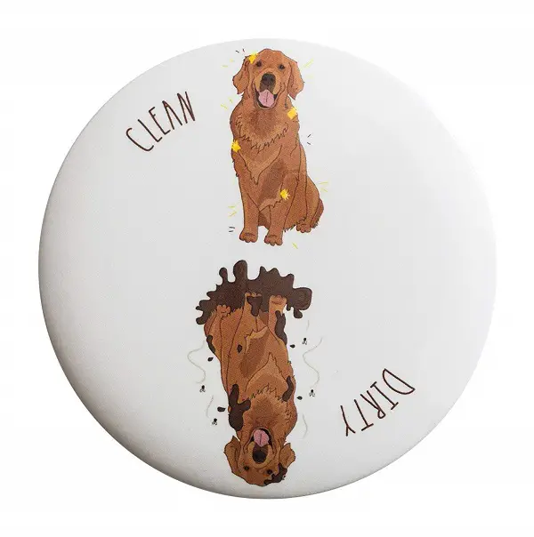 A dishwasher magnet with a Golden Retriever artwork