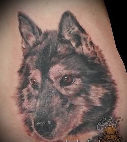 3D black and grey Husky tattoo