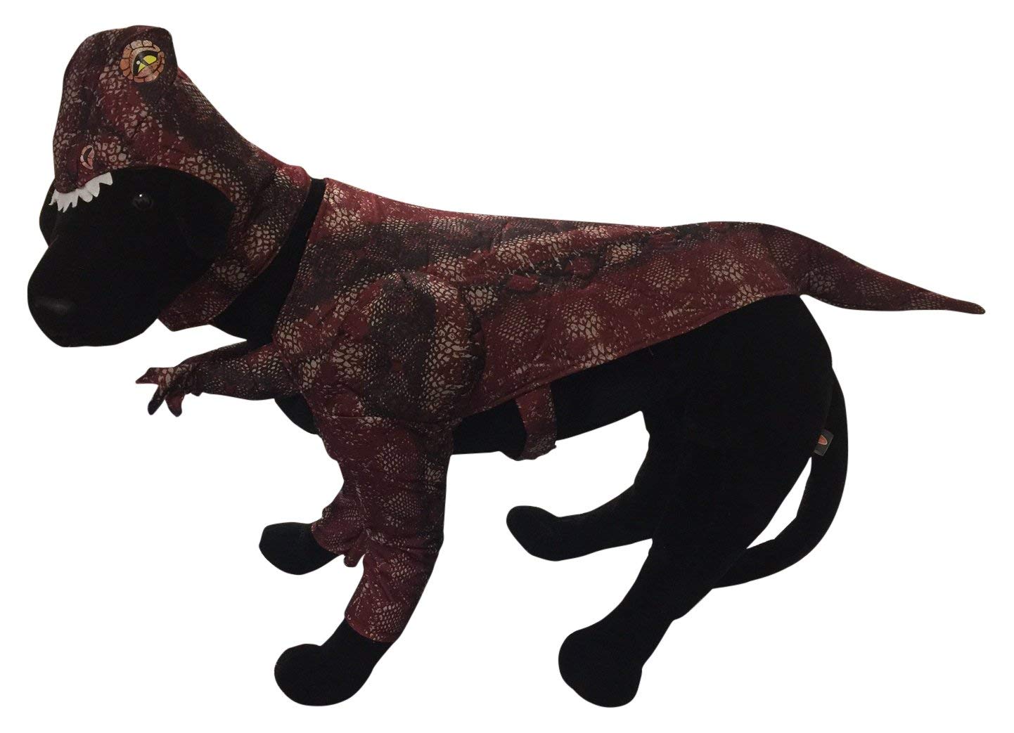 black large dog in Raptor costume