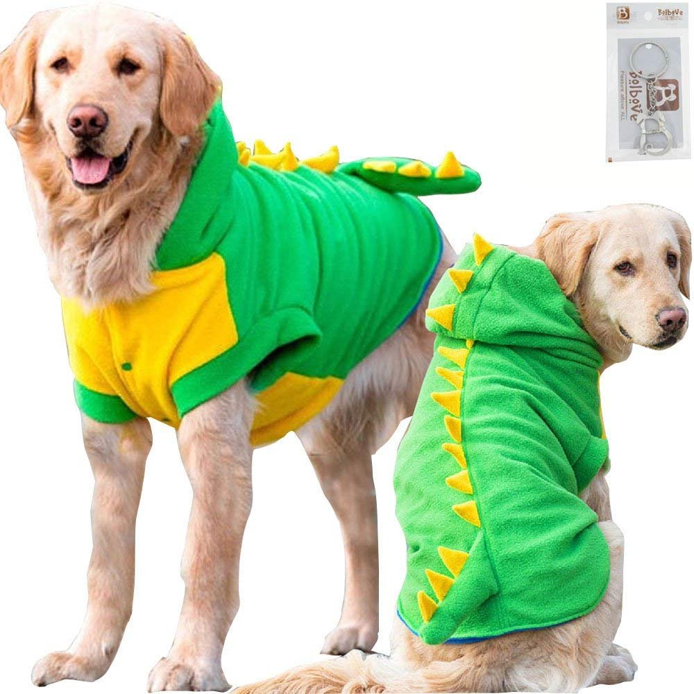Golden Retriever in Dinosaur Costume
