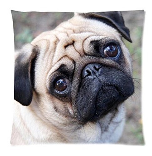 A pillowcase with the face of a pug