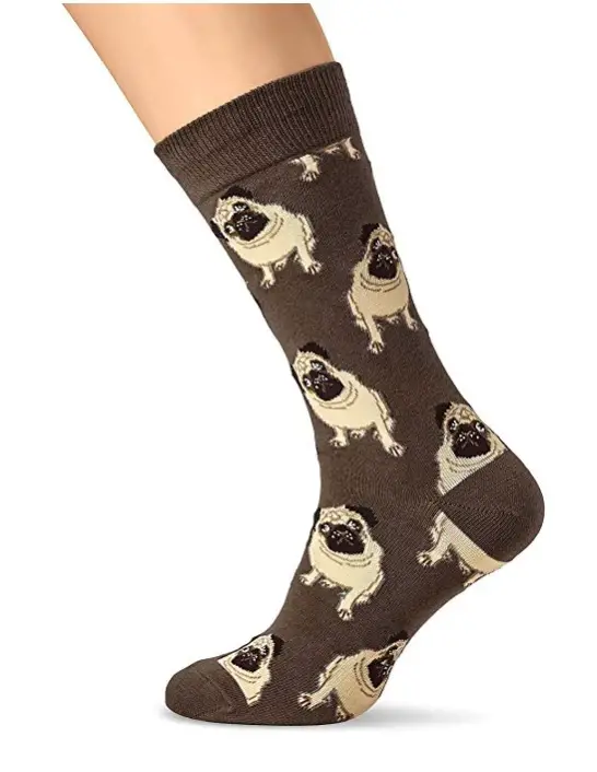 A men's sock with pug pattern