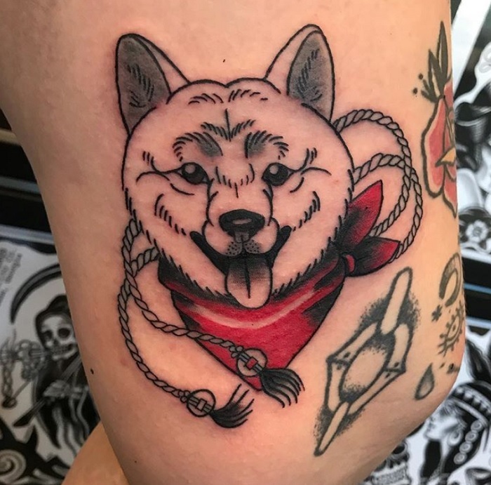 Shiba Inu outline tattoo