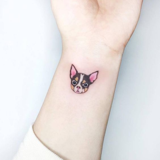 face of chihuahua dog tattoo on the wrist