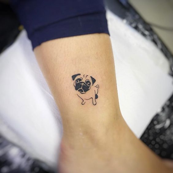 sitting pug tattoo on the ankle