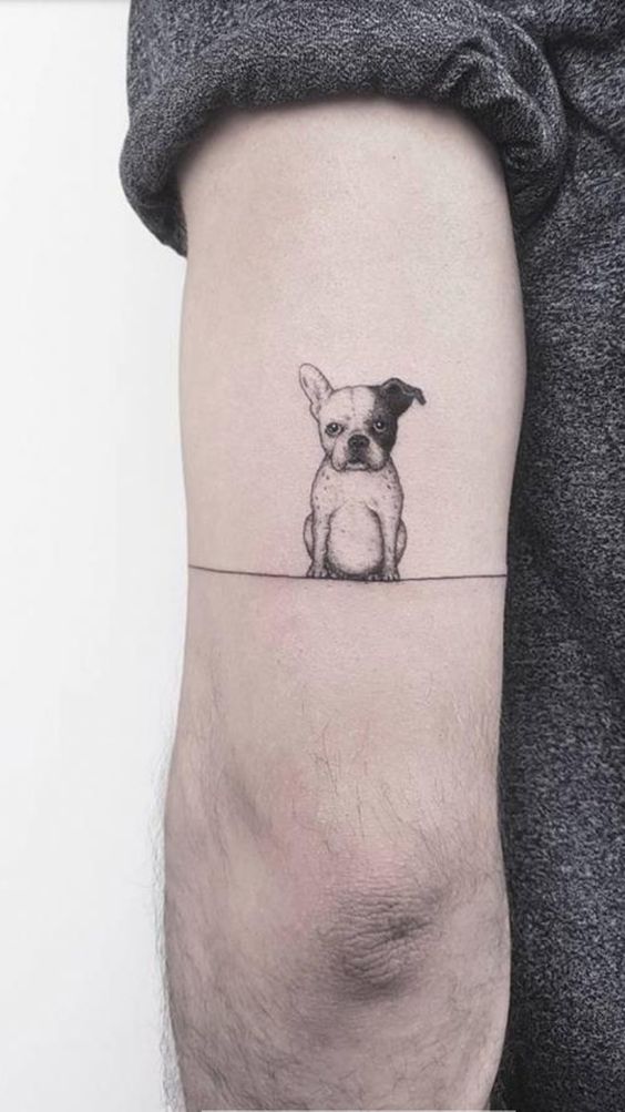 sitting french bulldog tattoo on the the of arms
