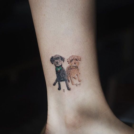 two poodles tattoo on the ankle