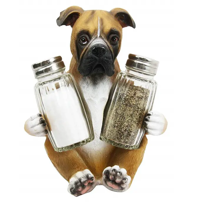 A Boxer Dog salt and pepper shakers holder figurine