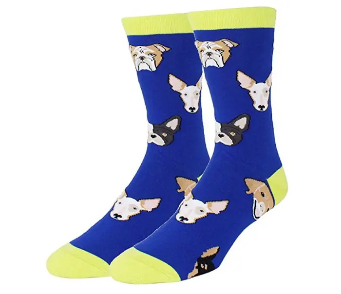a pair of socks for men with faces of Bull Terrier pattern
