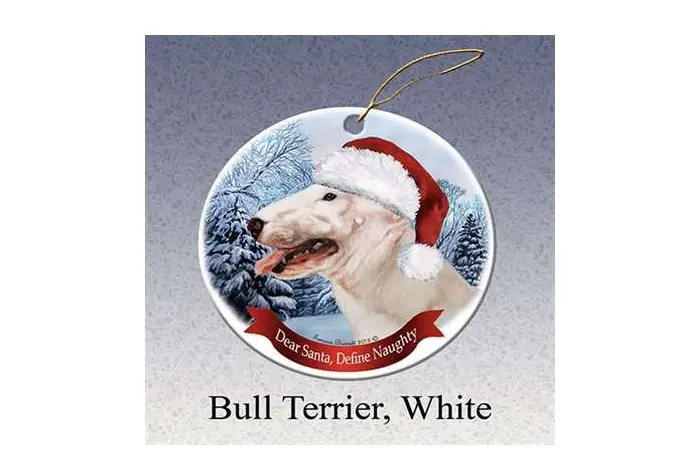 A Bull Terrier porcelain christmas tree ornament