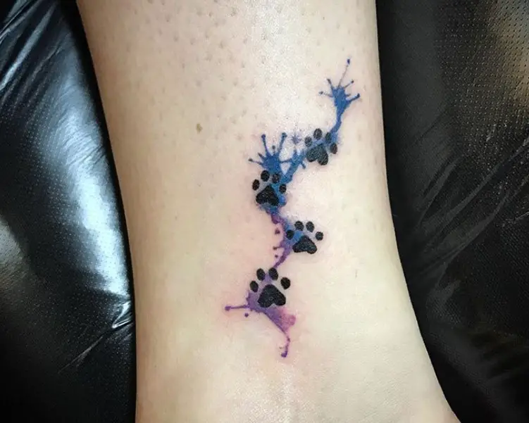 four small Cat Paw Print with watercolor tattoo