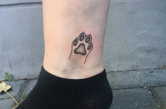 paw of a cat tattoo on the ankle