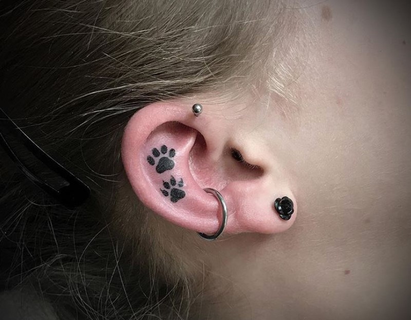 two Cat Paw Prints tattoo on ear