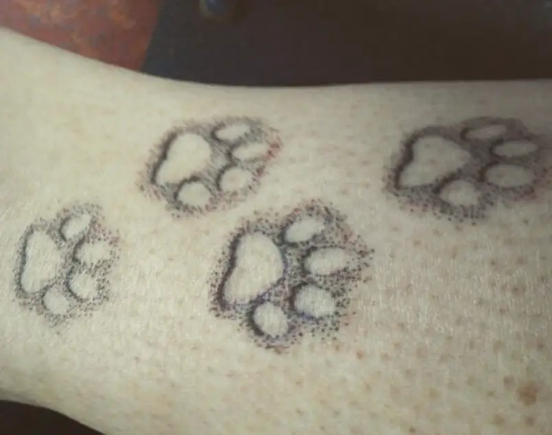 small 3D Cat Paw Prints tattoo on the leg