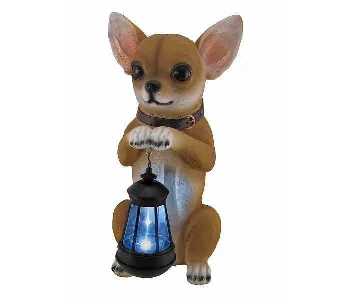 A Chihuahua statue and solar Led Lantern