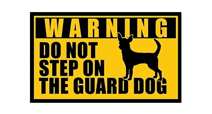 a sticker with a Chihuahua silhouette and words - Warning DO NOT STEP ON THE GUARD DOG
