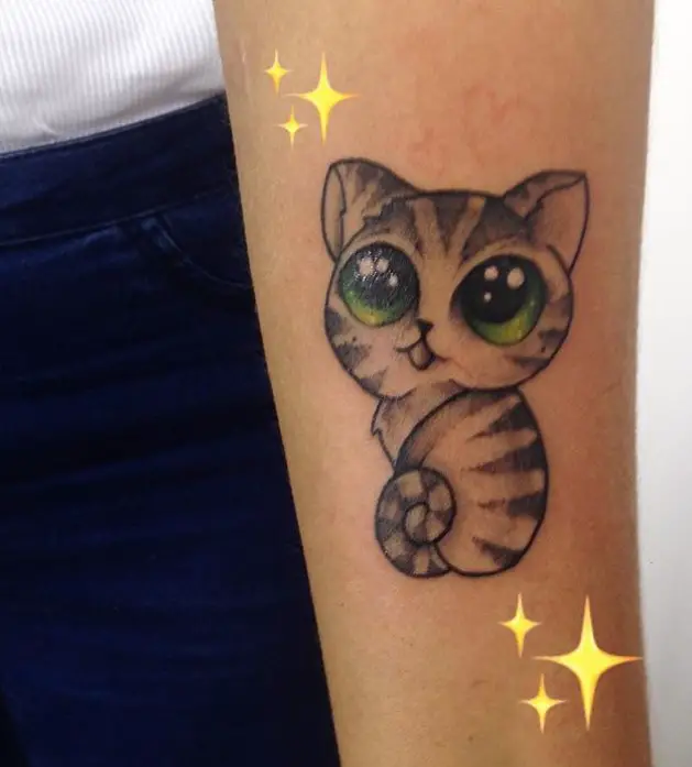 cute cat tattoo on the forearm