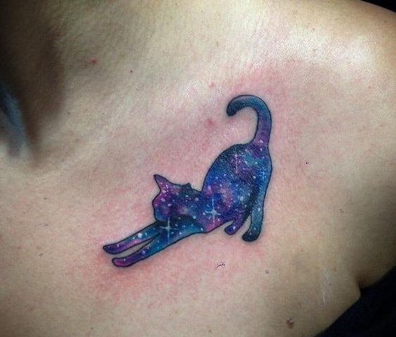 cat with galaxy design tattoo on the chest