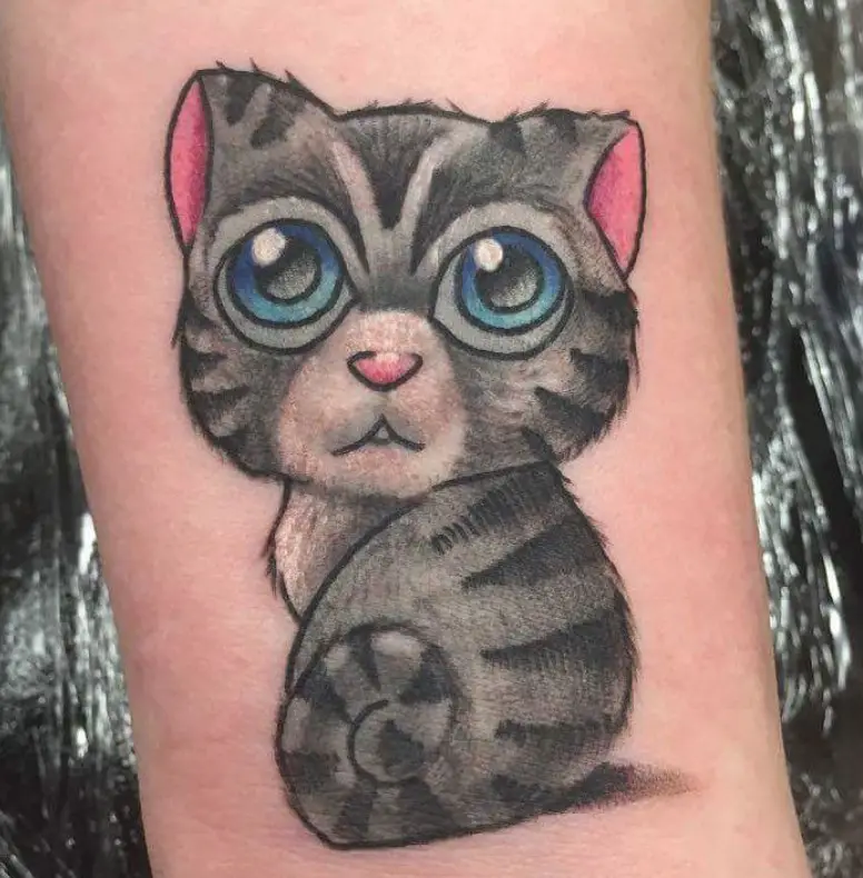 animated adorable cat tattoo