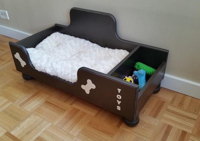 brown Dog Bed Ideas with compartment for toys