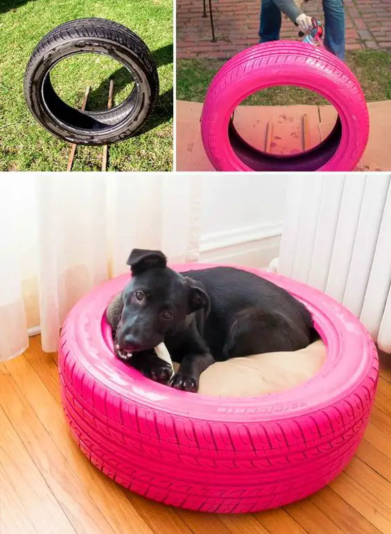 recycled wheels Dog Bed Ideas