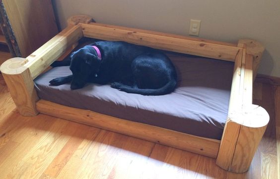 wooden Dog Bed Ideas with black dog sleeping