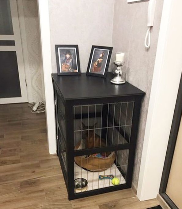 wooden black decorative dog crate