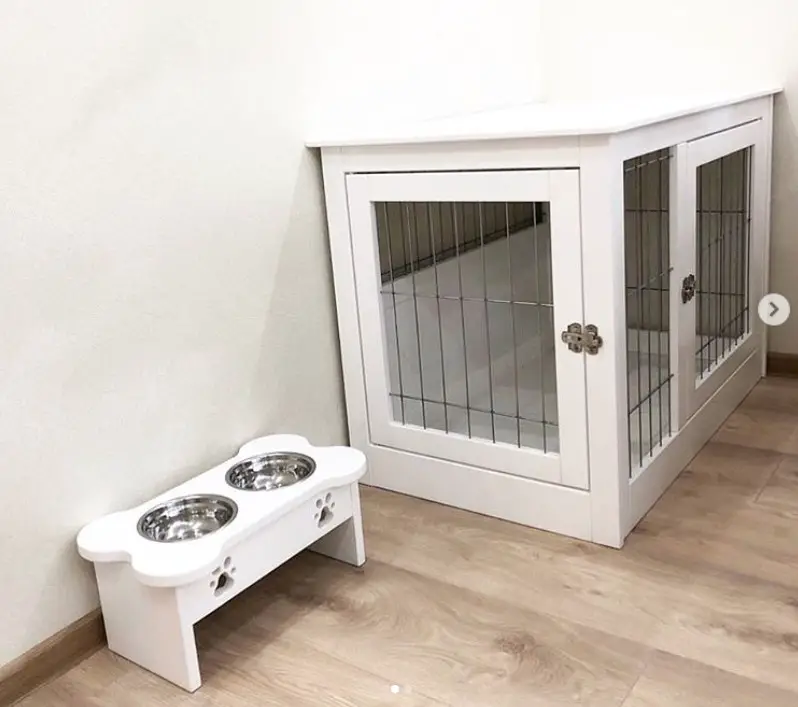white wooden dog crate for indoors
