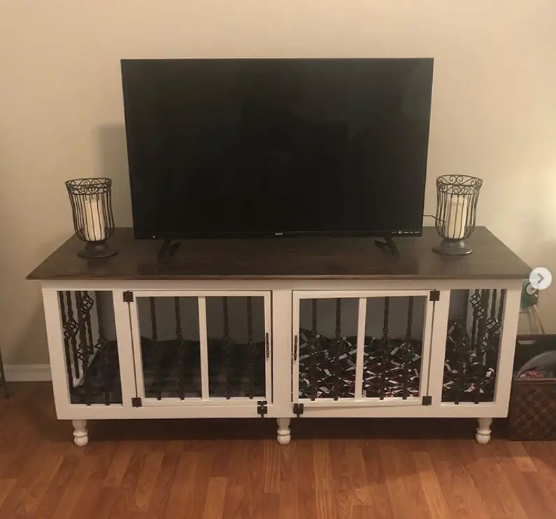 wooden dog crate as tv stand